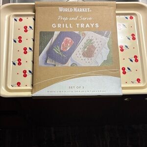 NWT Cost Plus World Market Red Cherry & blue 2pc. XL Grill Trays